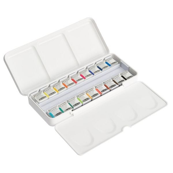 Produktbild: Schmincke AKADEMIE Aquarell Malkasten, Kunststoffset, 18 x 1/2 N&auml;pfchen mit Gummiband