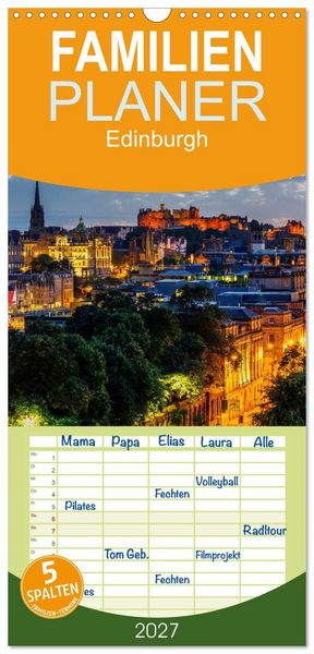 Produktbild: Familienplaner 2027 - Edinburgh - Impressionen aus der schottischen Hauptstadt mit 5 Spalten (Wandkalender, 21 x 45 cm) CALVENDO