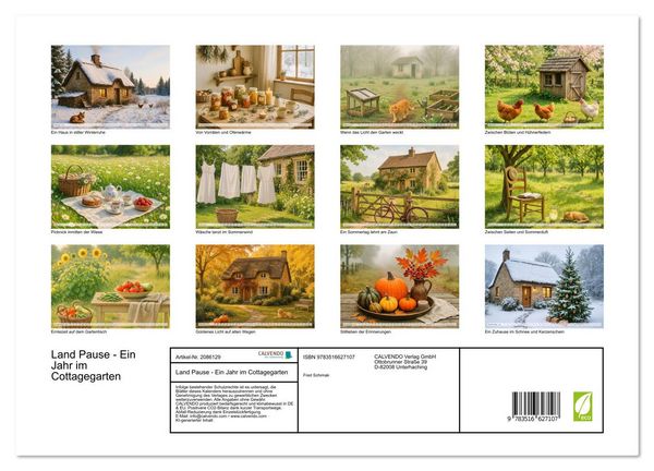 Produktbild: Land Pause - Ein Jahr im Cottagegarten (hochwertiger Premium Wandkalender 2026 DIN A2 quer), Kunstdruck in Hochglanz
