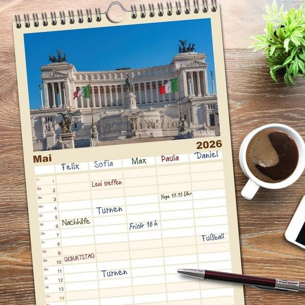 Produktbild: Familienplaner 2026 - Rom-Italien mit 5 Spalten (Wandkalender, 21 x 45 cm) CALVENDO