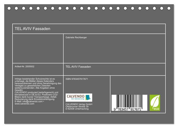 Produktbild: TEL AVIV Fassaden (Tischkalender 2026 DIN A5 quer), CALVENDO Monatskalender