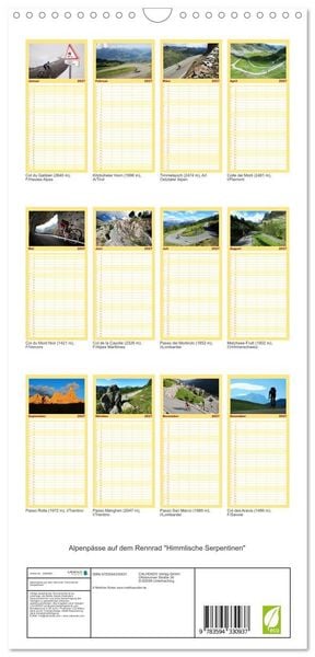 Produktbild: Familienplaner 2027 - Alpenp&auml;sse auf dem Rennrad "Himmlische Serpentinen" mit 5 Spalten (Wandkalender, 21 x 45 cm) CALVENDO