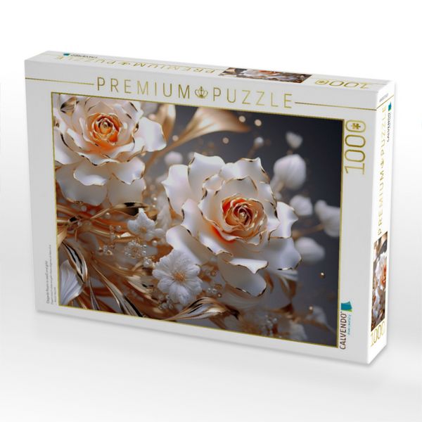 Produktbild: CALVENDO Puzzle Elegante Rosen in wei&szlig; und gold | 1000 Teile Lege-Gr&ouml;&szlig;e 64x48cm Foto-Puzzle f&uuml;r gl&uuml;ckliche Stunden