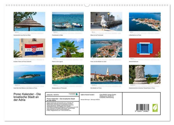 Produktbild: Porec Kalender - Die kroatische Stadt an der Adria (hochwertiger Premium Wandkalender 2026 DIN A2 quer), Kunstdruck in Hochglanz