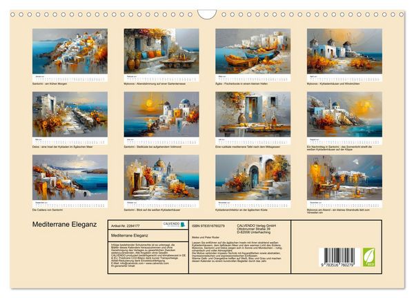 Produktbild: Mediterrane Eleganz (Wandkalender 2027 DIN A3 quer), CALVENDO Monatskalender
