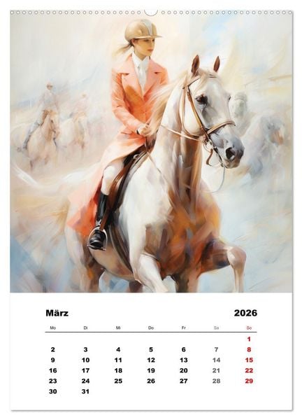 Produktbild: Hoch zu Ross. Mit Reiter-Aquarellen durch die Jahreszeiten (hochwertiger Premium Wandkalender 2026 DIN A2 hoch), Kunstdruck in Hochglanz