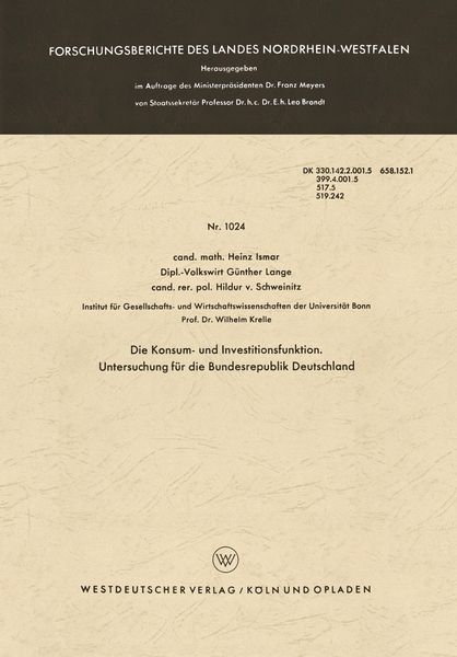 Produktbild: Die Konsum- und Investitionsfunktion. Untersuchung f&uuml;r die Bundesrepublik Deutschland