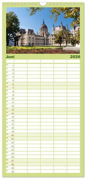 Produktbild: Familienplaner 2026 - Budapest: zwischen Parlamentsgeb&auml;ude und Burgpalast mit 5 Spalten (Wandkalender, 21 x 45 cm) CALVENDO