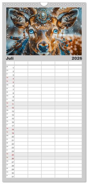 Produktbild: Familienplaner 2026 - Tierische Schamanen mit 5 Spalten (Wandkalender, 21 x 45 cm) CALVENDO