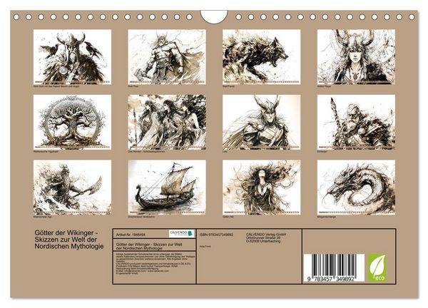 Produktbild: G&ouml;tter der Wikinger - Skizzen zur Welt der Nordischen Mythologie (Wandkalender 2026 DIN A4 quer), CALVENDO Monatskalender