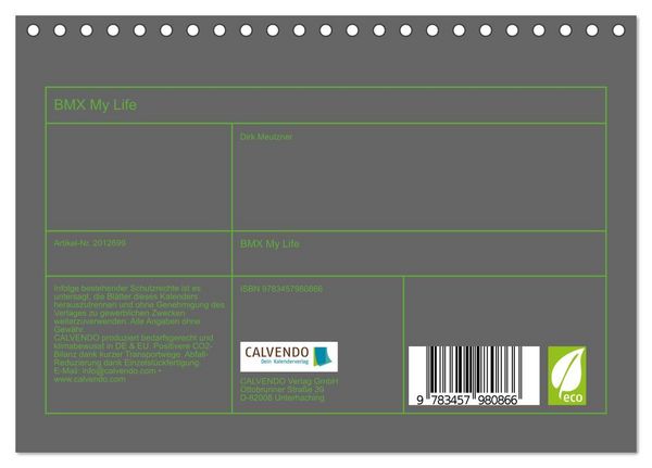 Produktbild: BMX My Life (Tischkalender 2026 DIN A5 quer), CALVENDO Monatskalender