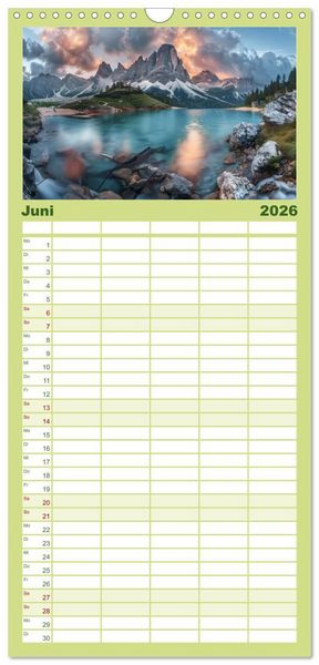 Produktbild: Familienplaner 2026 - Im Reich der Berge mit 5 Spalten (Wandkalender, 21 x 45 cm) CALVENDO