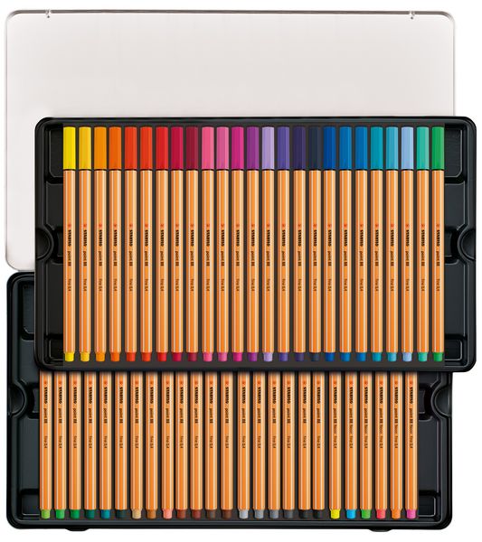 Produktbild: STABILO Fineliner -   point 88 - 50er Metalletui - mit 47 verschiedenen Farben - 2x blau, rot, schwarz