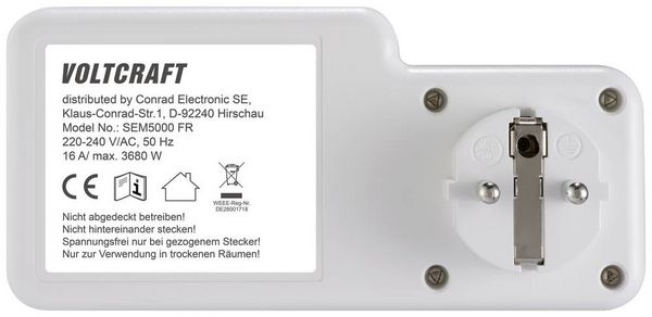 Produktbild: VOLTCRAFT SEM5000 FR Energiekosten-Messger&auml;t Kostenprognose, Alarmfunktion, Stromtarif einstellbar, Datenloggerfunktion
