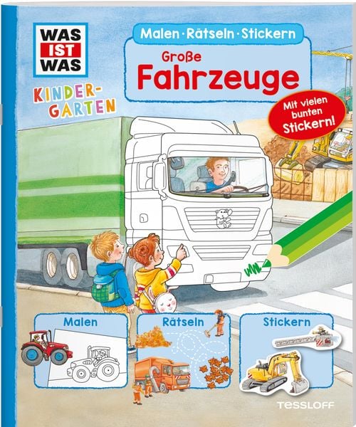 Produktbild: WAS IST WAS Kindergarten Malen R&auml;tseln Stickern Gro&szlig;e Fahrzeuge