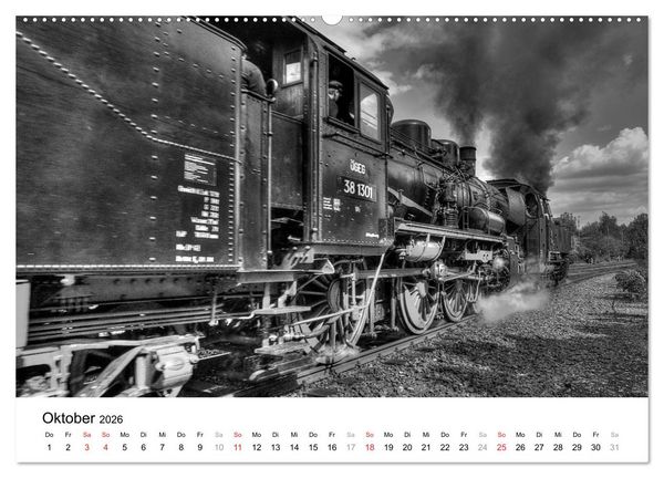 Produktbild: Unter Dampf - Eisenbahnromantik in schwarz-wei&szlig; (Wandkalender 2026 DIN A2 quer), CALVENDO Monatskalender