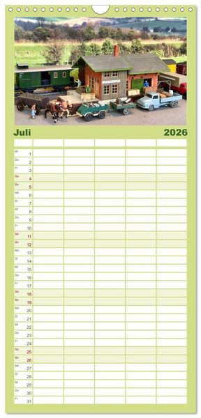 Produktbild: Familienplaner 2026 - Retro Modellbahnanlagen mit 5 Spalten (Wandkalender, 21 x 45 cm) CALVENDO
