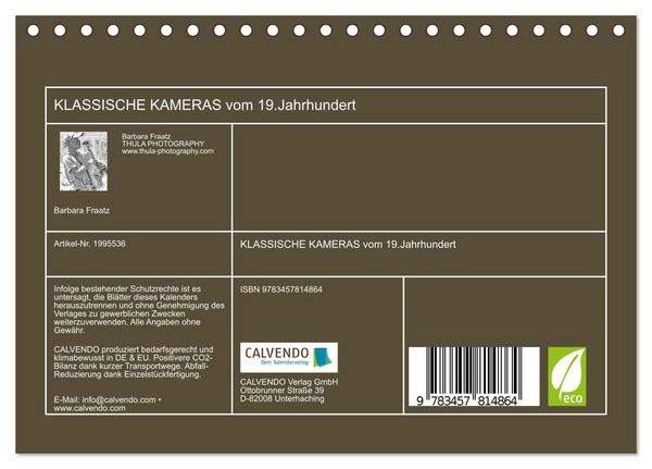 Produktbild: KLASSISCHE KAMERAS vom 19.Jahrhundert (Tischkalender 2026 DIN A5 quer), CALVENDO Monatskalender