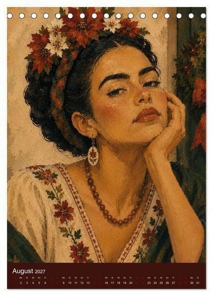 Produktbild: Freude im Haar. Leid im Herzen. Eine Hommage an Frida Kahlo (Tischkalender 2027 DIN A5 hoch), CALVENDO Monatskalender