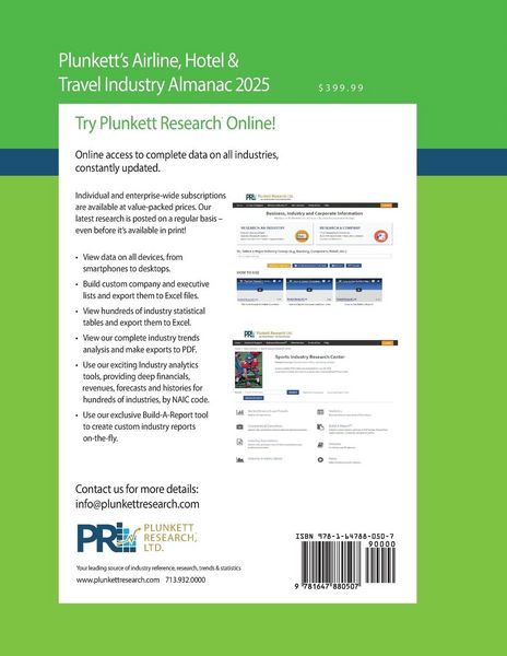 Produktbild: Plunkett's Airline, Hotel & Travel Industry Almanac 2025