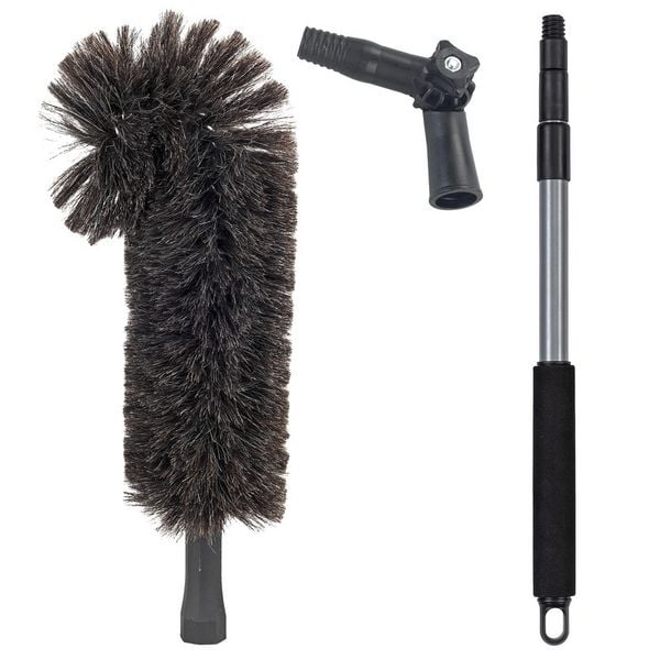 Ziegenhaar-Staubbesen mit Knickgelenk und Teleskop-Stiel, 100 % echtes Ziegenhaar