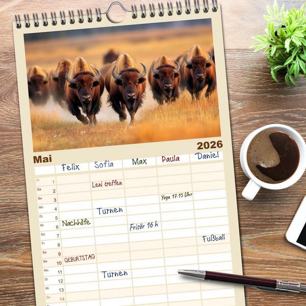 Produktbild: Familienplaner 2026 - B&uuml;ffel - Ikonen der Wildnis mit 5 Spalten (Wandkalender, 21 x 45 cm) CALVENDO