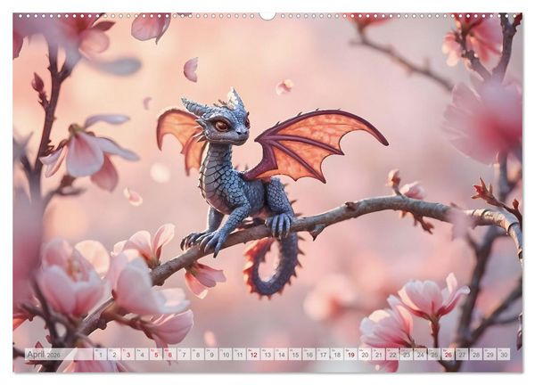 Produktbild: Regenbogenschuppen - Die geheime Welt der magischen Miniatur Drachen (hochwertiger Premium Wandkalender 2026 DIN A2 quer), Kunstdruck in Hochglanz