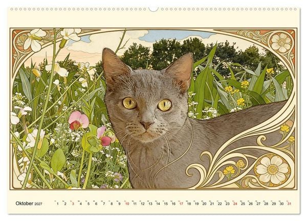 Produktbild: Zauberhafte Jugendstil-Katzen (hochwertiger Premium Wandkalender 2027 DIN A2 quer), Kunstdruck in Hochglanz