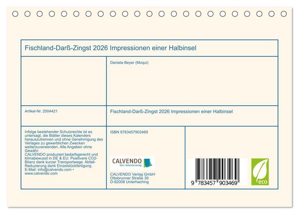 Produktbild: Fischland-Dar&szlig;-Zingst 2026 Impressionen einer Halbinsel (Tischkalender 2026 DIN A5 quer), CALVENDO Monatskalender