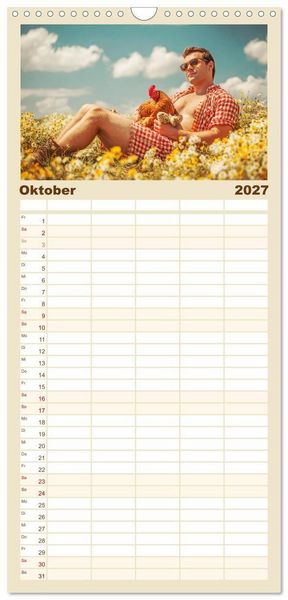 Produktbild: Familienplaner 2027 - Die H&uuml;hnerhelden. Witz und Charme mit M&auml;nnern, die Eier haben mit 5 Spalten (Wandkalender, 21 x 45 cm) CALVENDO