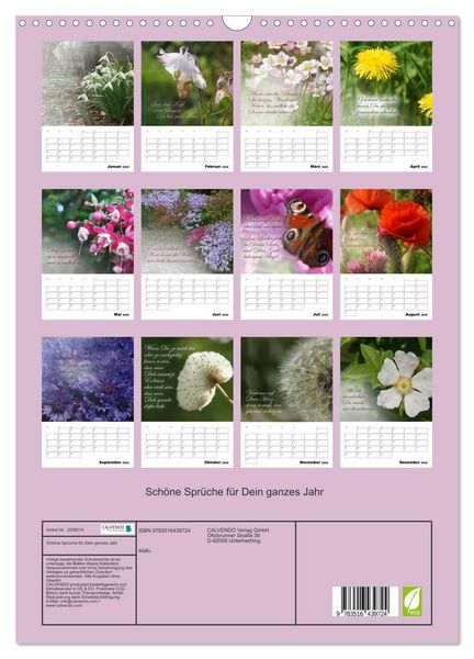 Produktbild: Sch&ouml;ne Spr&uuml;che f&uuml;r Dein ganzes Jahr (Wandkalender 2026 DIN A3 hoch), CALVENDO Monatskalender