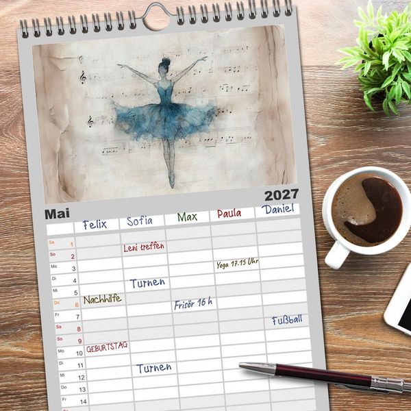 Produktbild: Familienplaner 2027 - Im Pas de Deux mit der Stille mit 5 Spalten (Wandkalender, 21 x 45 cm) CALVENDO