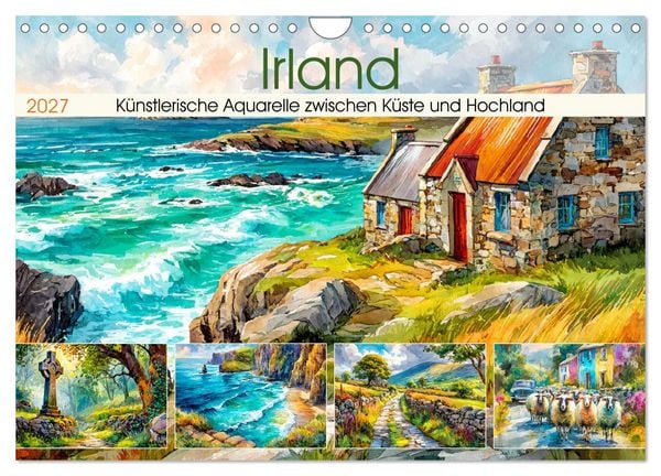 Produktbild: Irland. K&uuml;nstlerische Aquarelle zwischen K&uuml;ste und Hochland (Wandkalender 2027 DIN A4 quer), CALVENDO Monatskalender