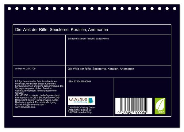 Produktbild: Die Welt der Riffe. Seesterne, Korallen, Anemonen (Tischkalender 2026 DIN A5 quer), CALVENDO Monatskalender