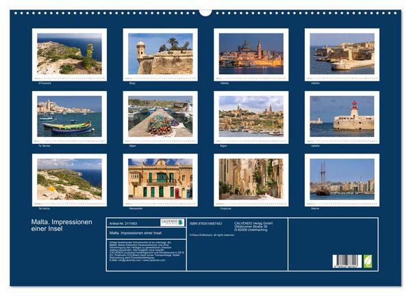 Produktbild: Malta. Impressionen einer Insel (Wandkalender 2026 DIN A2 quer), CALVENDO Monatskalender