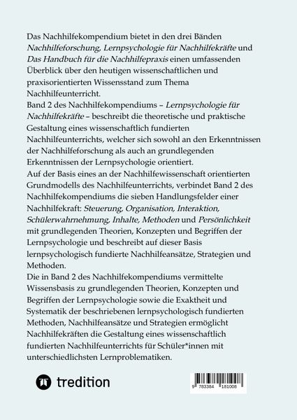 Produktbild: Das Nachhilfekompendium Band 2 - Lernpsychologie f&uuml;r Nachhilfekr&auml;fte