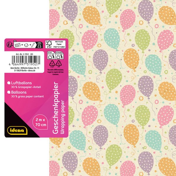 Produktbild: Idena Geschenkpapier Luftballons 70cmx2m Gras/Recycling