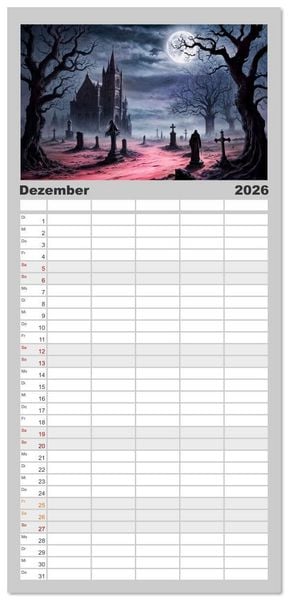 Produktbild: Familienplaner 2026 - Finsternis der Vampire - Mystischer d&uuml;sterer Fantasy Kalender mit 5 Spalten (Wandkalender, 21 x 45 cm) CALVENDO