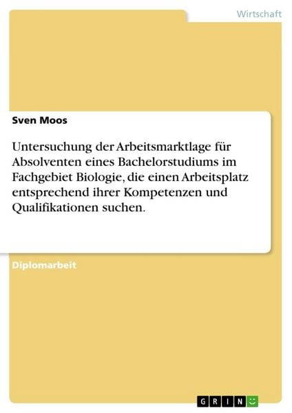 Produktbild: Untersuchung der Arbeitsmarktlage f&uuml;r Absolventen eines Bachelorstudiums im Fachgebiet Biologie, die einen Arbeitsplatz entsprechend ihrer Kompetenzen und Qualifikationen suchen.