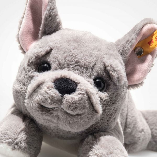 Produktbild: Steiff 076114 - Franz&ouml;sische Bulldogge Brie, liegend, grau, Pl&uuml;sch, 24 cm