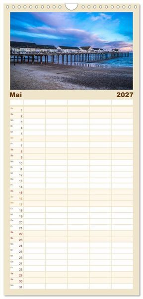 Produktbild: Familienplaner 2027 - Seebr&uuml;cken im Vereinigten K&ouml;nigreich mit 5 Spalten (Wandkalender, 21 x 45 cm) CALVENDO