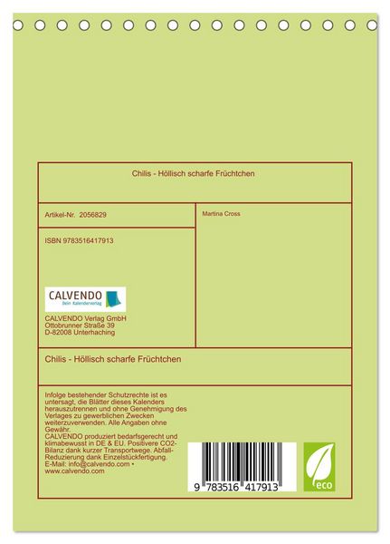 Produktbild: Chilis - H&ouml;llisch scharfe Fr&uuml;chtchen (Tischkalender 2026 DIN A5 hoch), CALVENDO Monatskalender