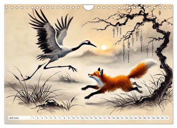 Produktbild: Eleganz der Kraniche - Majest&auml;tische V&ouml;gel in poetischer Tusche (Wandkalender 2026 DIN A4 quer), CALVENDO Monatskalender
