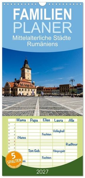 Produktbild: Familienplaner 2027 - Mittelalterliche St&auml;dte Rum&auml;niens mit 5 Spalten (Wandkalender, 21 x 45 cm) CALVENDO