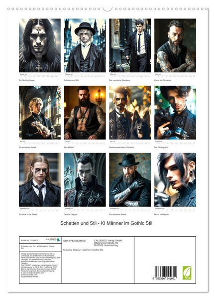 Produktbild: Schatten und Stil - KI M&auml;nner im Gothic Stil (hochwertiger Premium Wandkalender 2026 DIN A2 hoch), Kunstdruck in Hochglanz