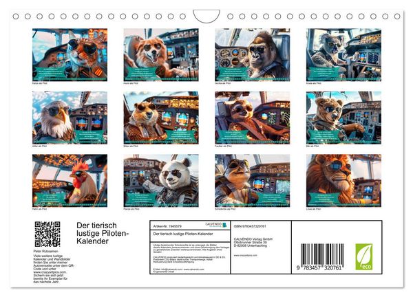Produktbild: Der tierisch lustige Piloten-Kalender (Wandkalender 2026 DIN A4 quer), CALVENDO Monatskalender