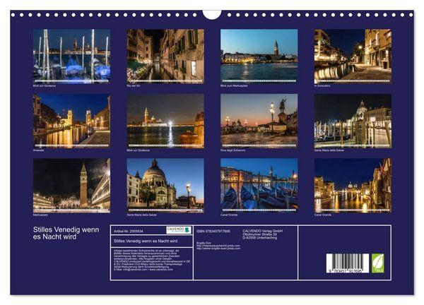 Produktbild: Stilles Venedig wenn es Nacht wird (Wandkalender 2026 DIN A3 quer), CALVENDO Monatskalender