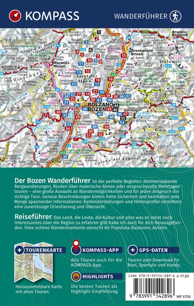Produktbild: KOMPASS Wanderf&uuml;hrer Bozen, Sarntal, Ritten, Eppan, Kalterer See, Seiser Alm, Rosengarten, 55 Touren mit Extra-Tourenkarte