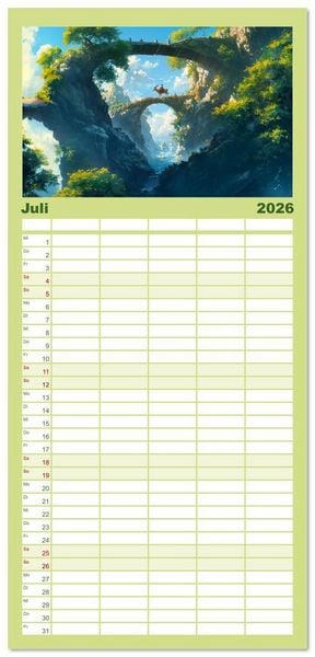 Produktbild: Familienplaner 2026 - Spaziergang durch Anime Welten mit 5 Spalten (Wandkalender, 21 x 45 cm) CALVENDO