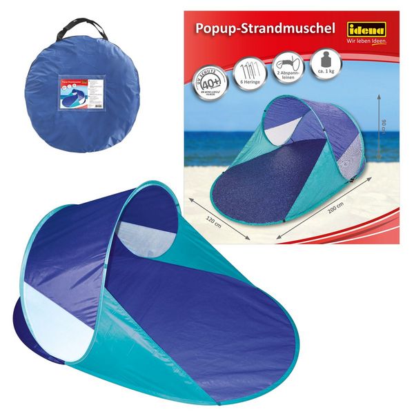 Idena Popup-Strandmuschel UV40+ blau/türkis 200x120x90cm